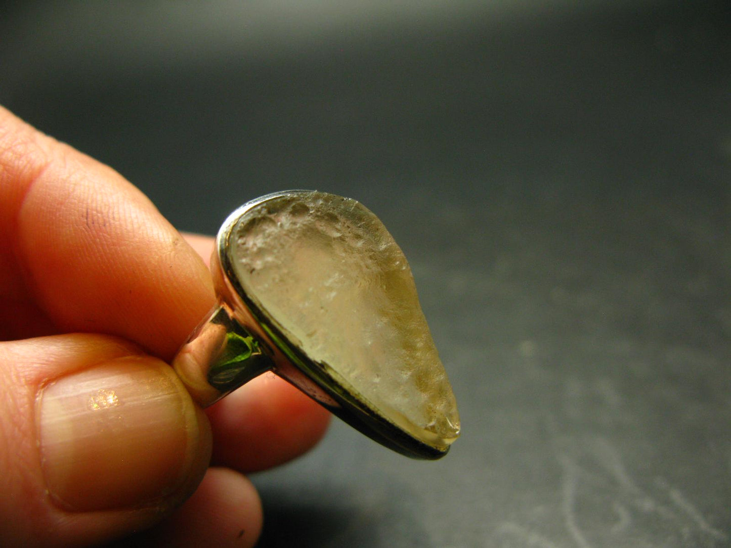 Natural Gem Raw Libyan Desert Glass Tektite Sterling Silver Ring from Libya - Size 9.5 - 7.8 Grams