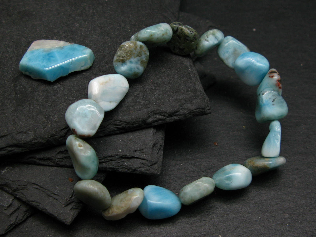 Larimar Genuine Bracelet ~ 7 Inches ~ 12mm Tumbled Beads