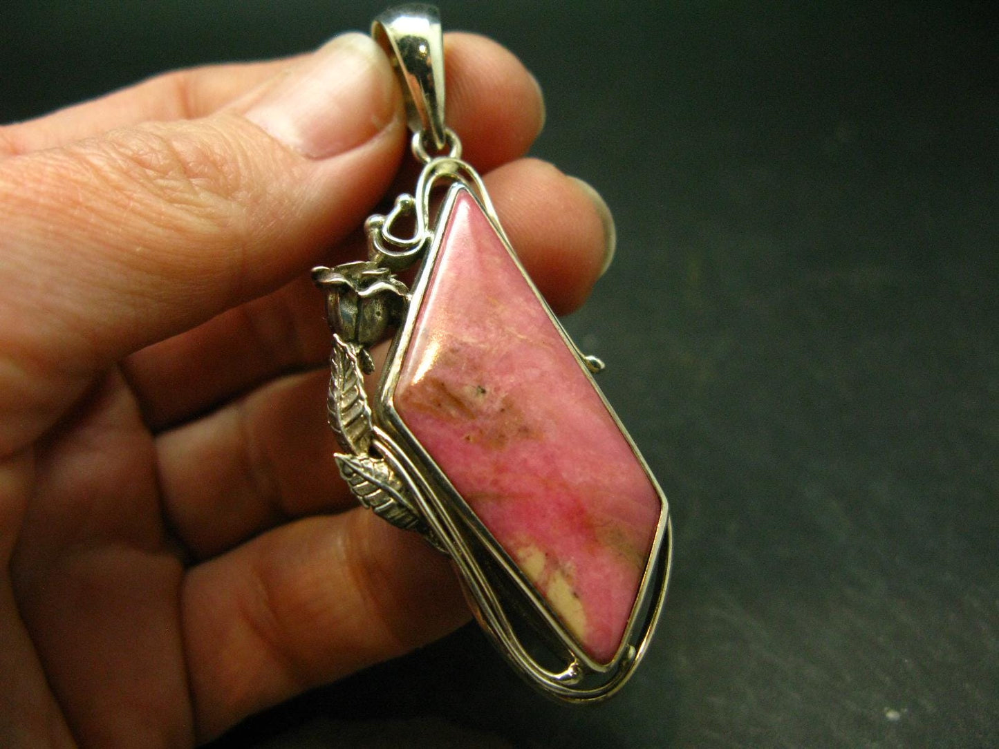 Vivid Juice Carmine Red Gem Rhodonite Silver Pendant From Brazil - 2.3" - 14.7 Grams