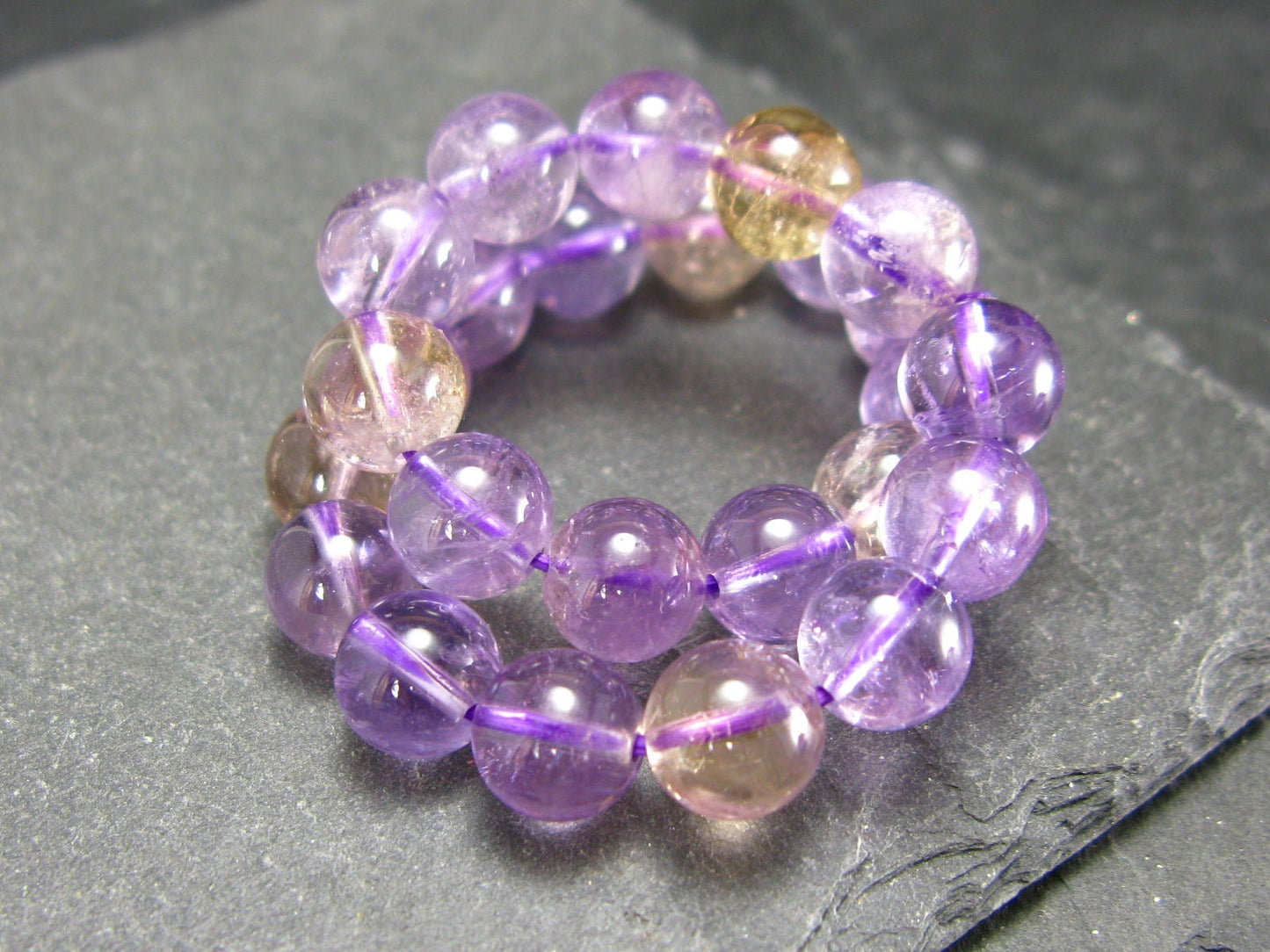 Ametrine Genuine Bracelet ~ 7 Inches ~ 8mm Round Beads