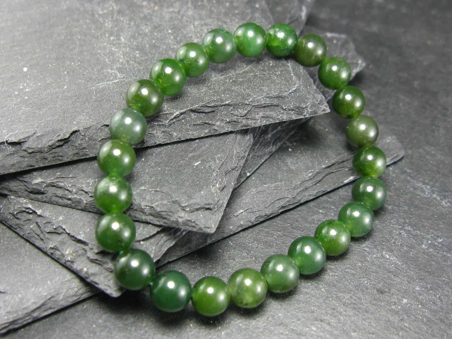 Jade Nephrite Genuine Bracelet ~ 7 Inches ~ 8mm Round Beads