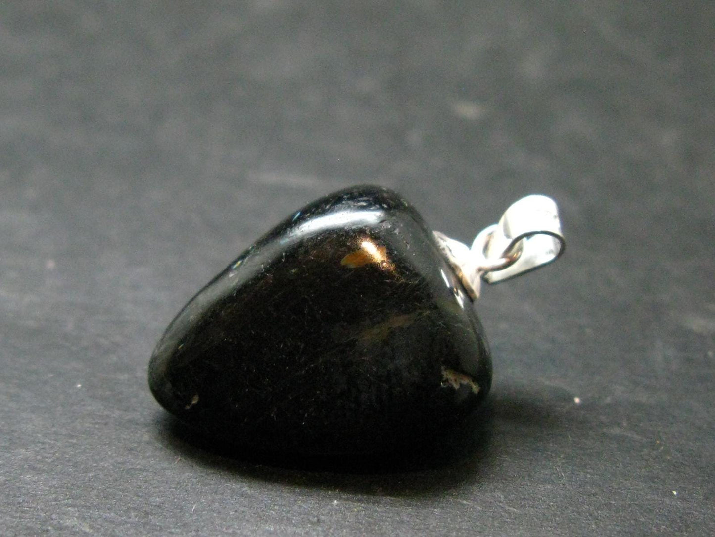 Very Rare Sterling Silver Nuumite Nuummite Pendant From Greenland - 1.0" - 4.34 Grams