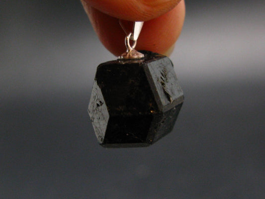 Sharp Black Melanite Andradite Garnet Silver Pendant From Mali - 0.8" - 5.56 Grams