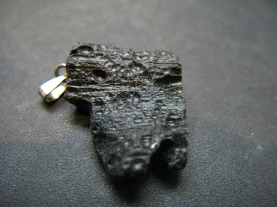 Tibetan Black Tektite Silver Pendant From Tibet - 1.0" - 3.42 Grams