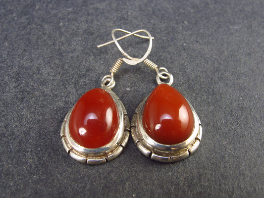 Teardrop Shape Cabochon Natural Carnelian 925 Silver Earrings - 6.72 Grams