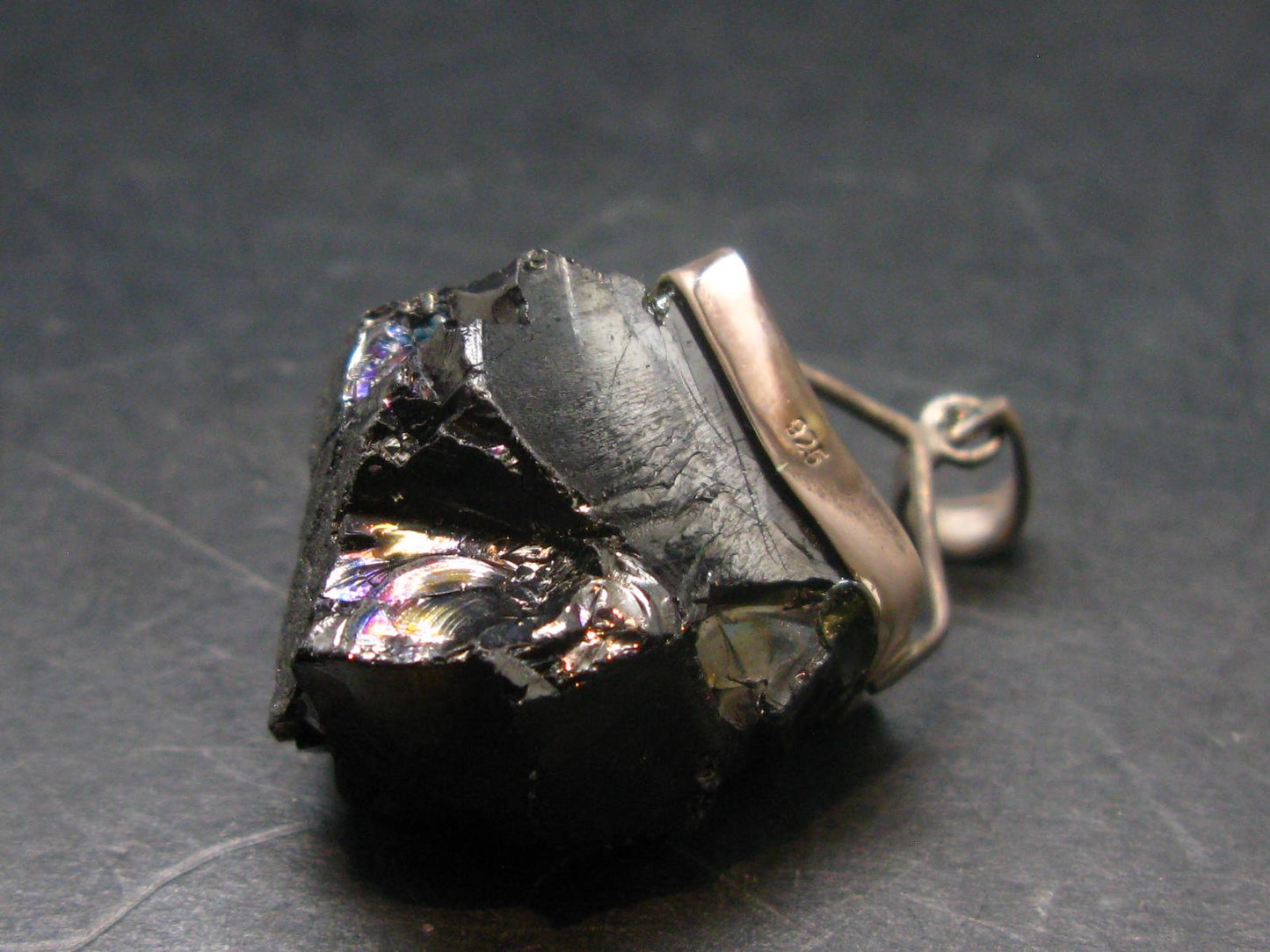 Unpolished Elite Shungite Silver Pendant from Russia - 1.5" - 10.20 Grams