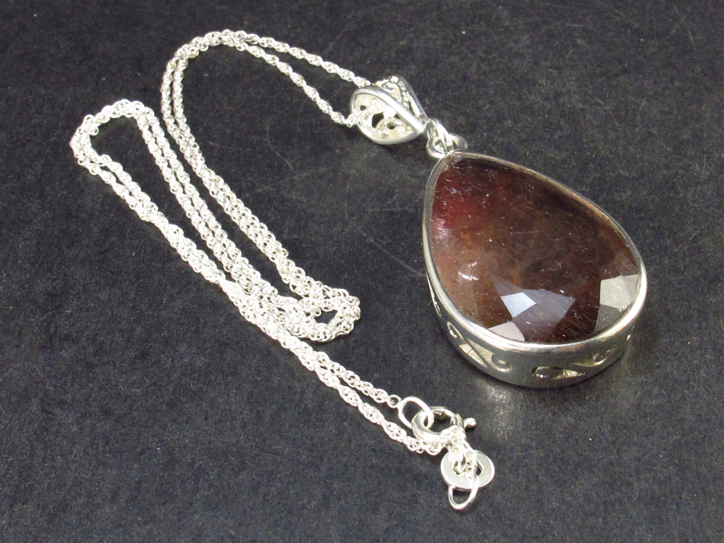 Rutilated Quartz Silver Pendant With Chain From Brazil - 1.8" - 10.7 Grams