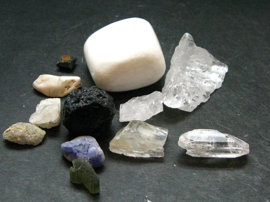Synergy 12 Set Phenakite Moldavite Natrolite Petalite Danburite Tektite Scolecite Herderite Tanzanite Brookite 59.25 Gr