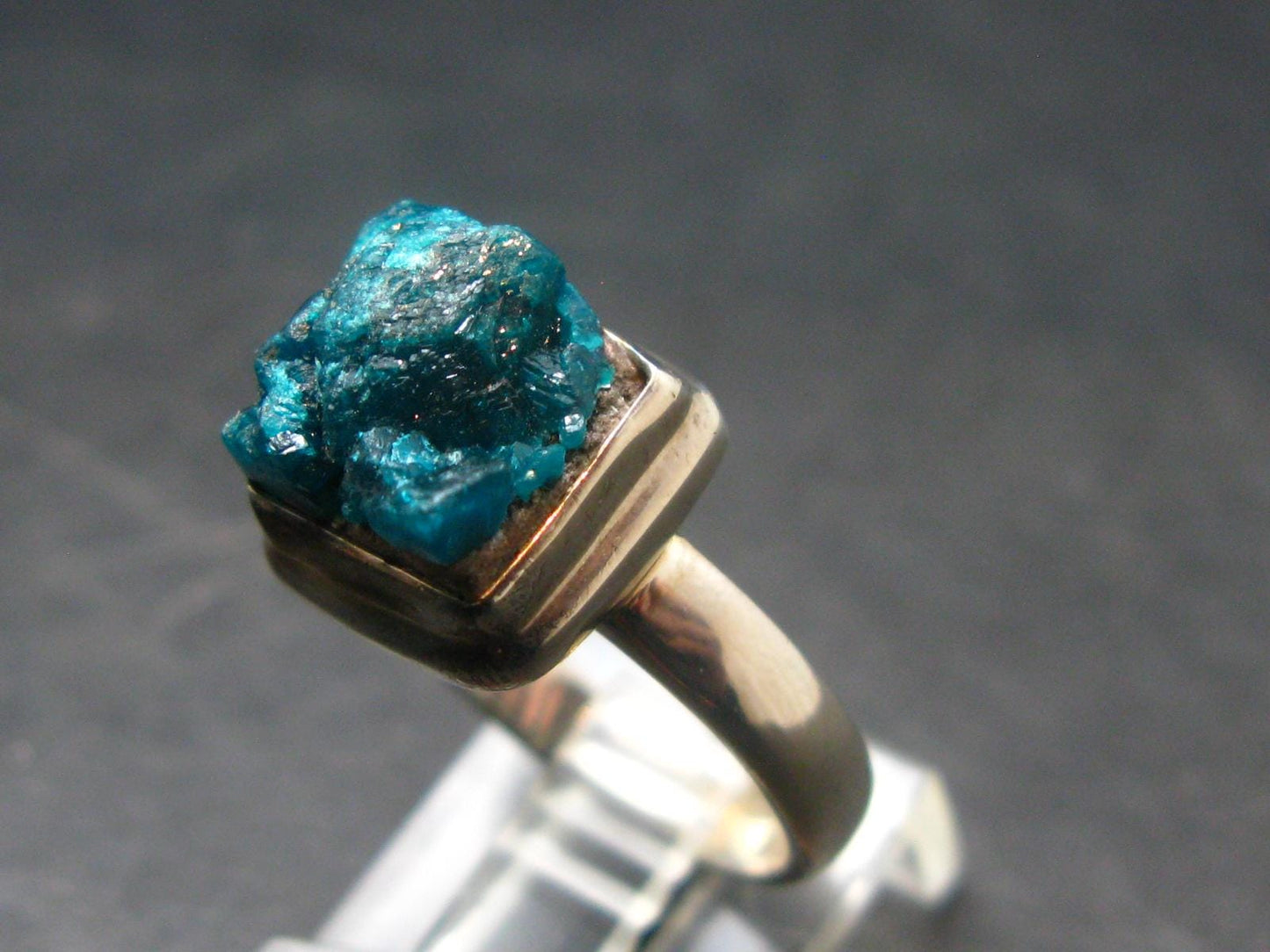 Emerald Green Dioptase Crystal Silver Ring from Congo - 5.18 Grams - Size 7