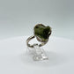 Elegant Raw Moldavite Ring in Sterling Silver – Cosmic Green Beauty - Size 8.5