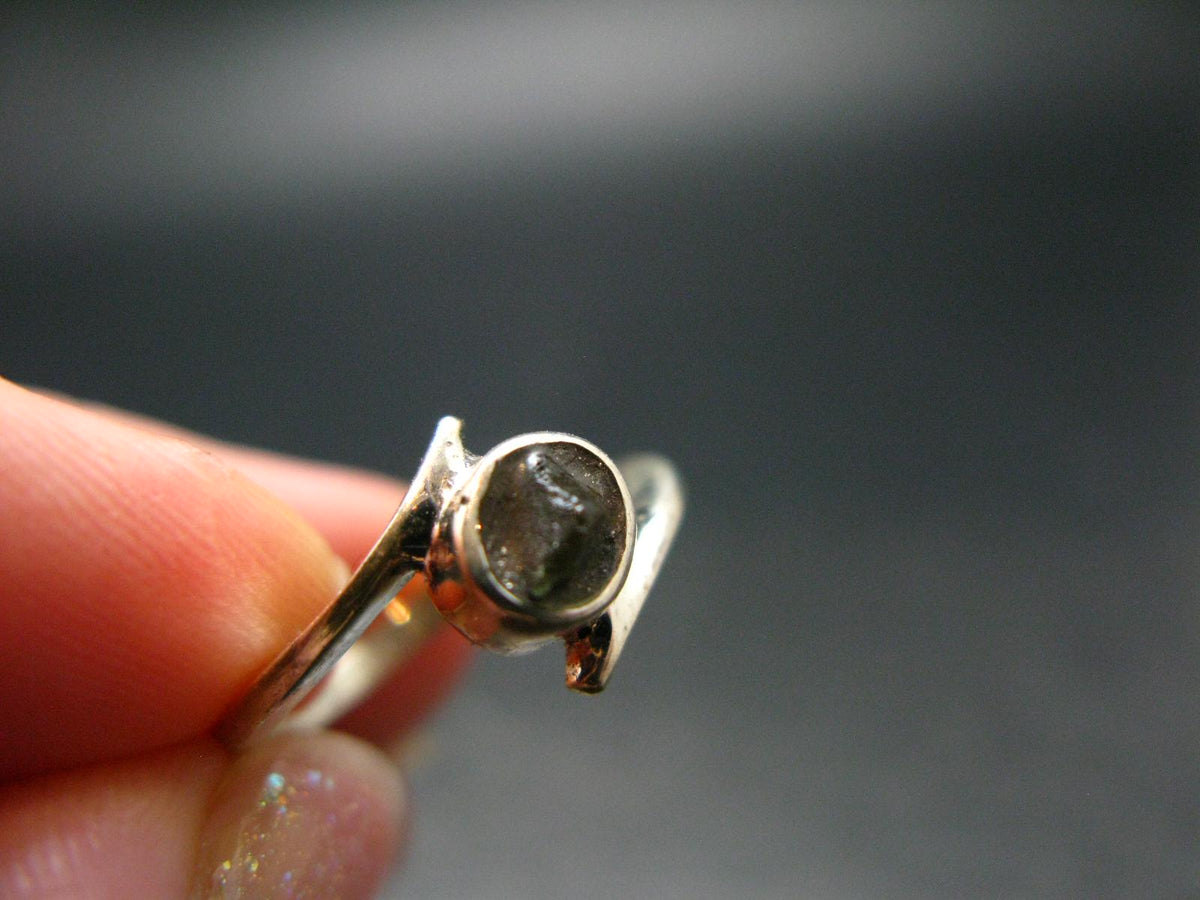Cute Gem Moldavite Sterling Silver Ring From Czech Republic - Size 5.25 - 1.57 Grams