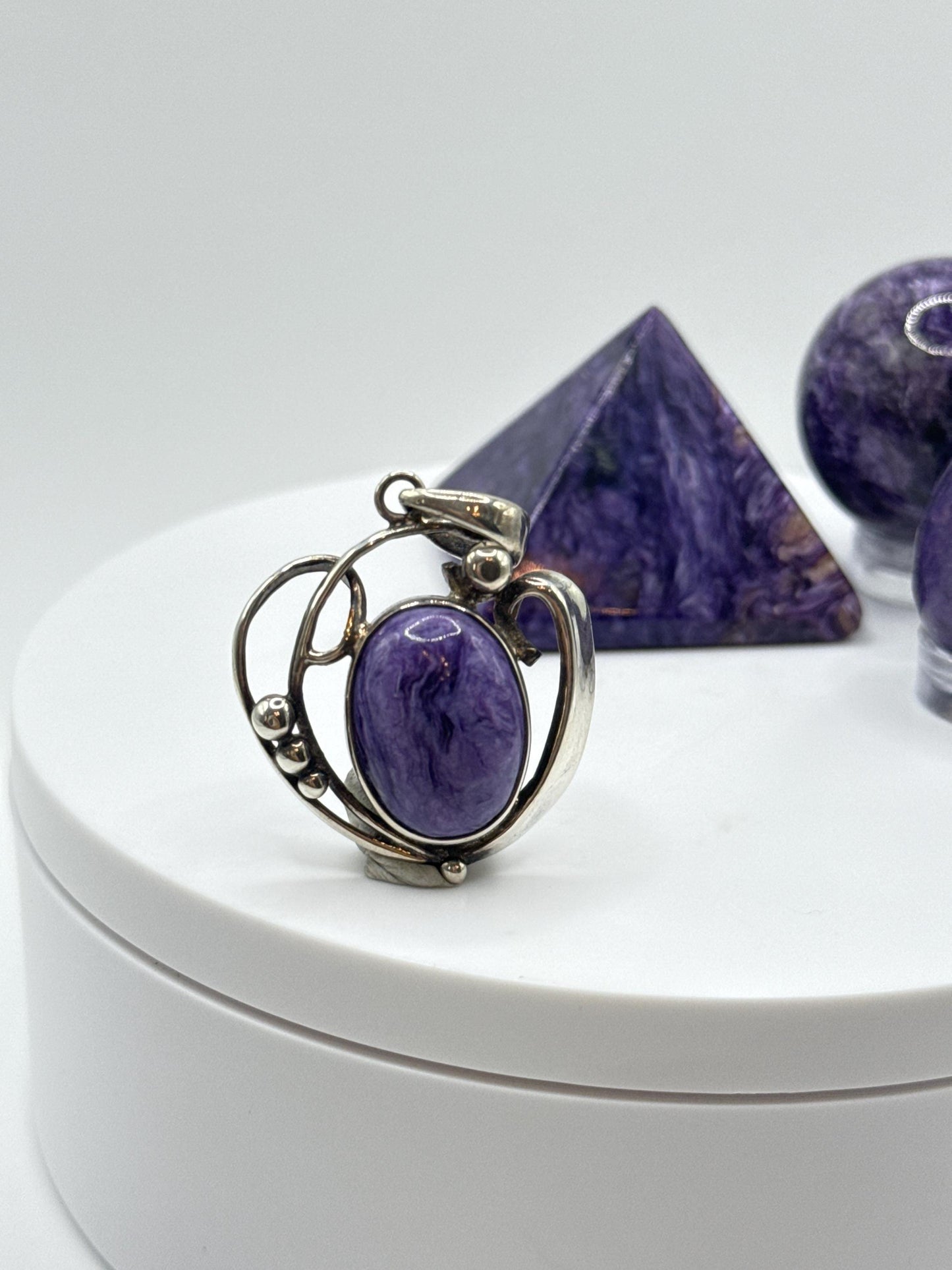 Charoite Sterling Silver Pendant – Oval Cabochon - 8.64 Grams