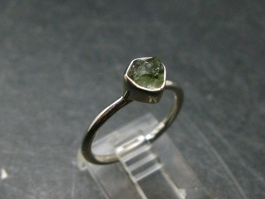 Moldavite Tektite Silver Ring from Czech Republic - 6 Size - 1.91 Grams