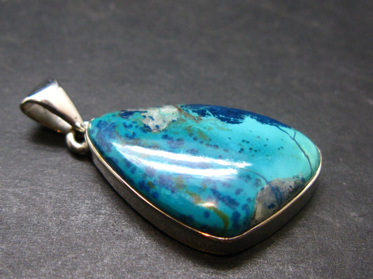 Quantum Quattro Shattuckite Malachite Dioptase Chrysocola Silver Pendant from Namibia - 1.5" - 7.38 Grams