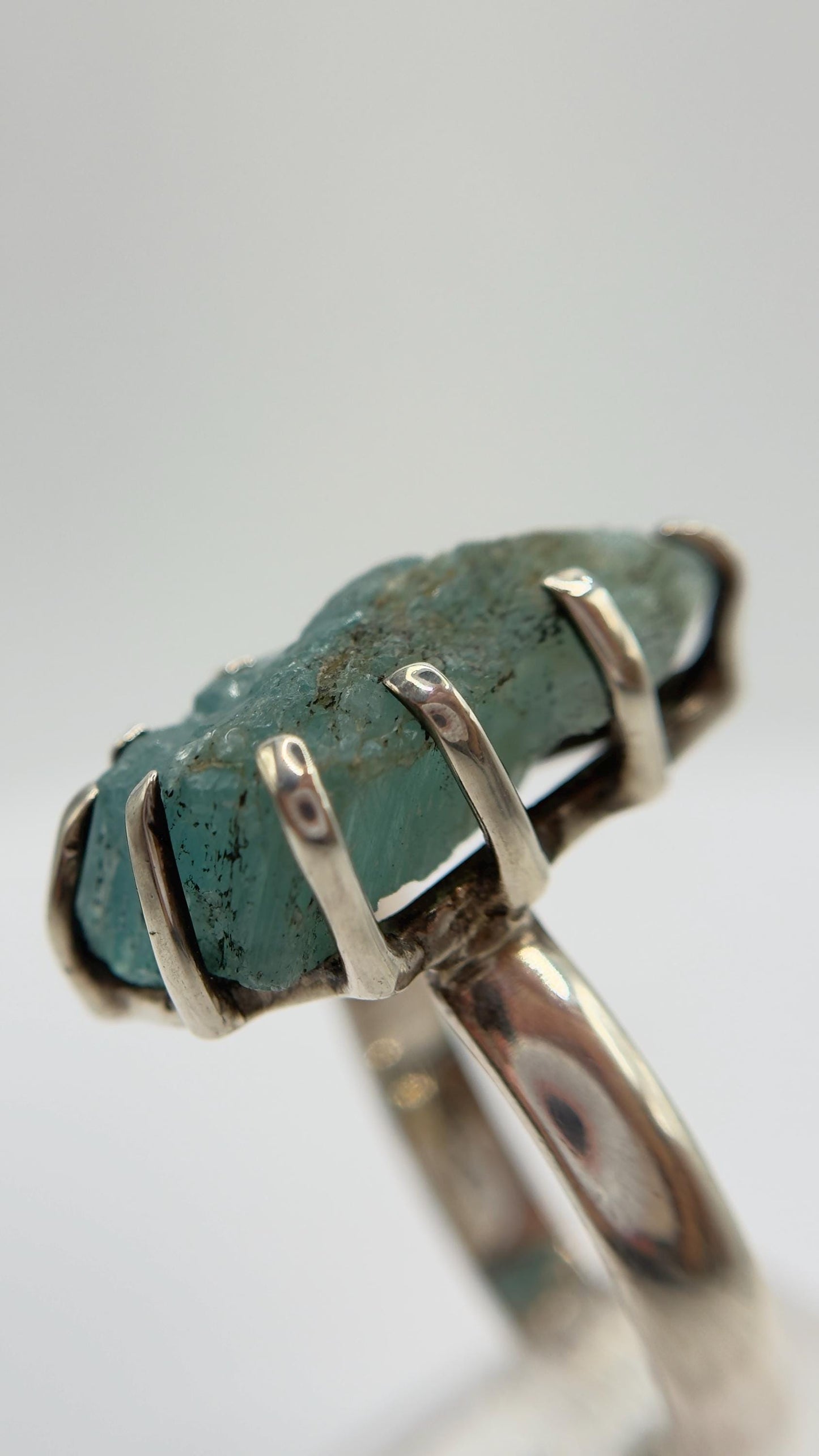 Grandidierite Ring Raw Blue Green Gemstone Silver Ring Natural Crystal Statement Jewelry Gift