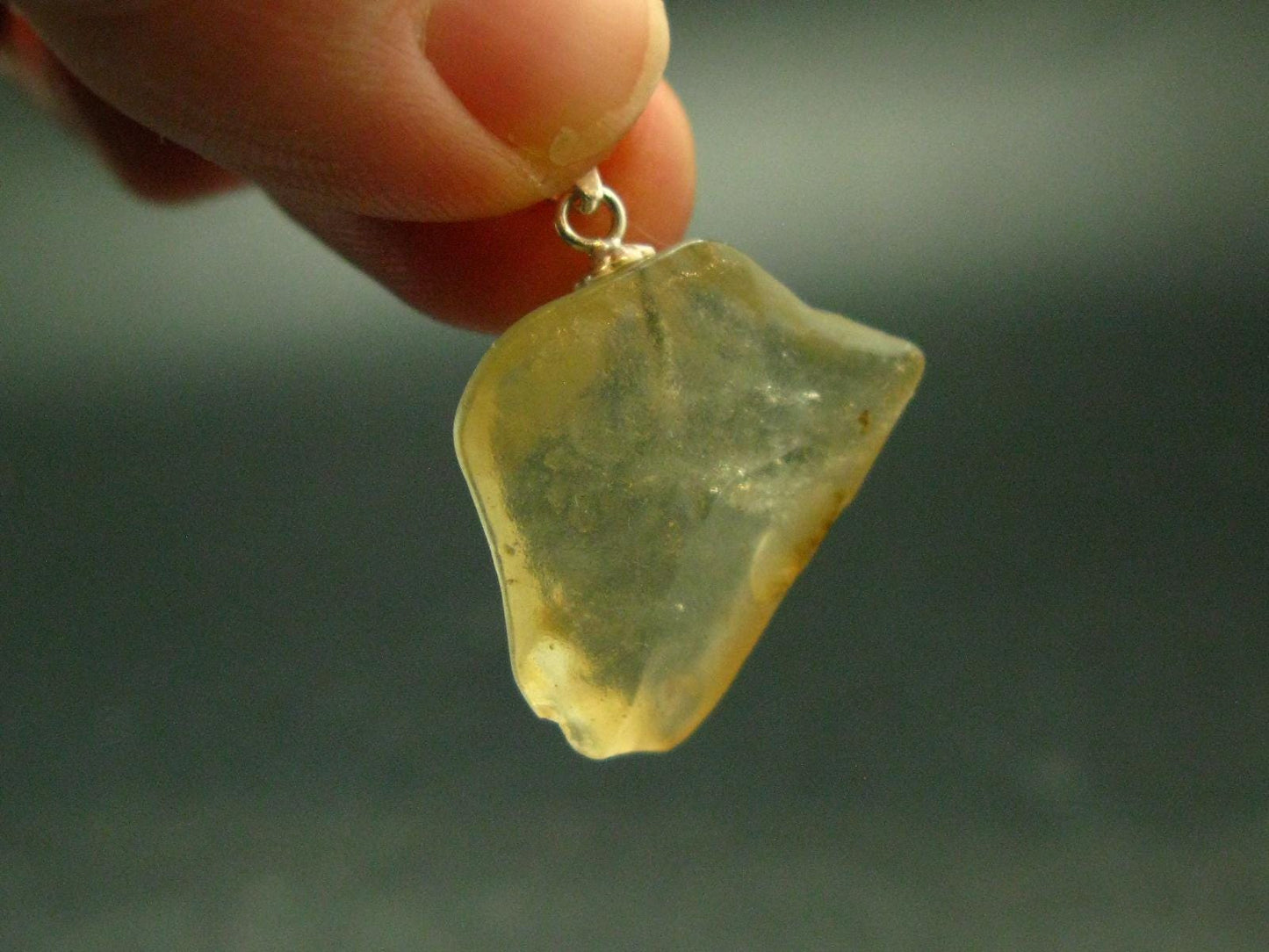 Gem Libyan Desert Glass Tektite Pendant Sterling Silver from Libya - 1.0" - 3.46 Grams
