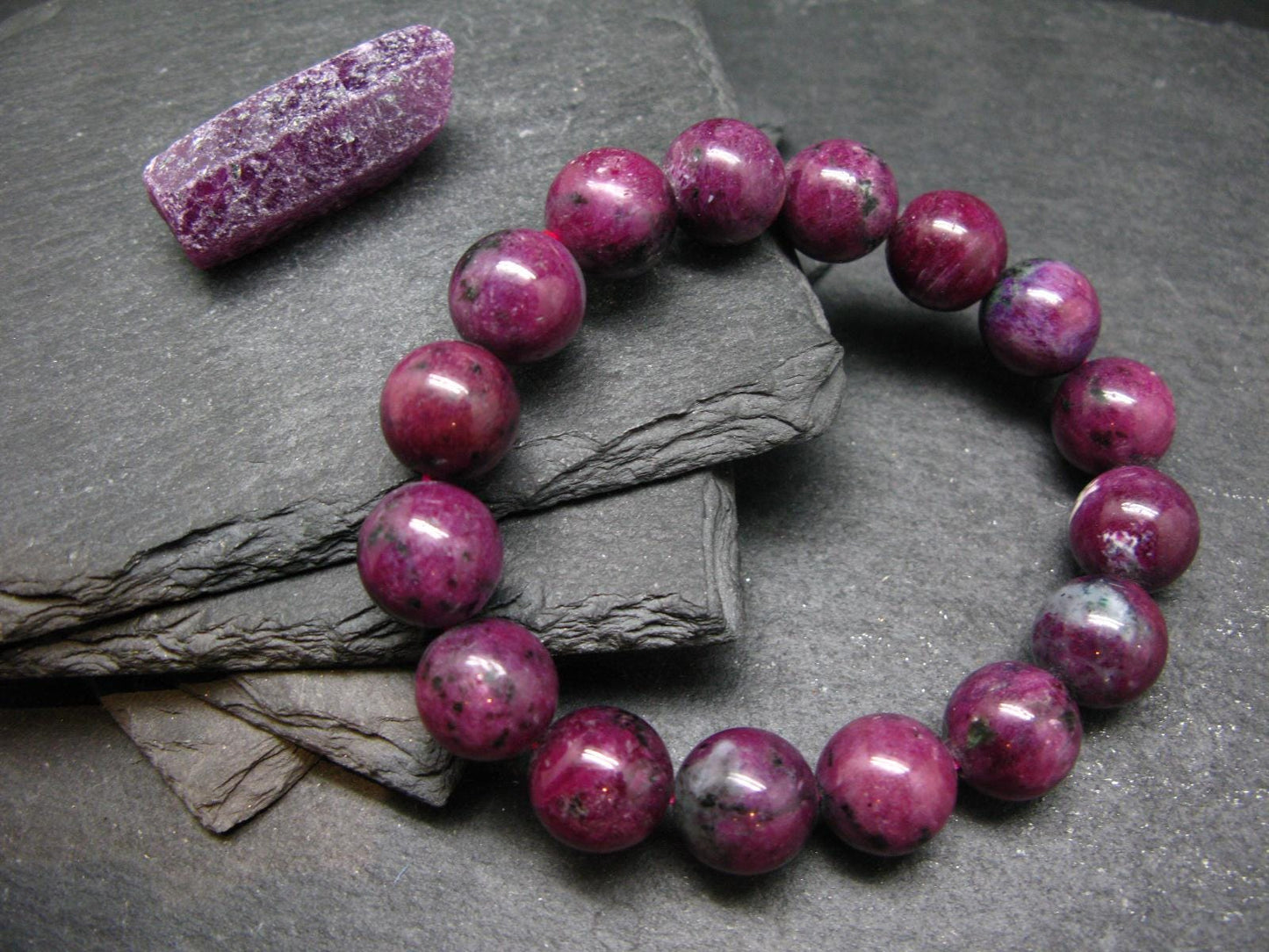 Ruby Genuine Bracelet ~ 7 Inches ~ 13mm Round Beads