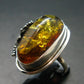 Natural Baltic Amber 925 Silver Ring - Size 6