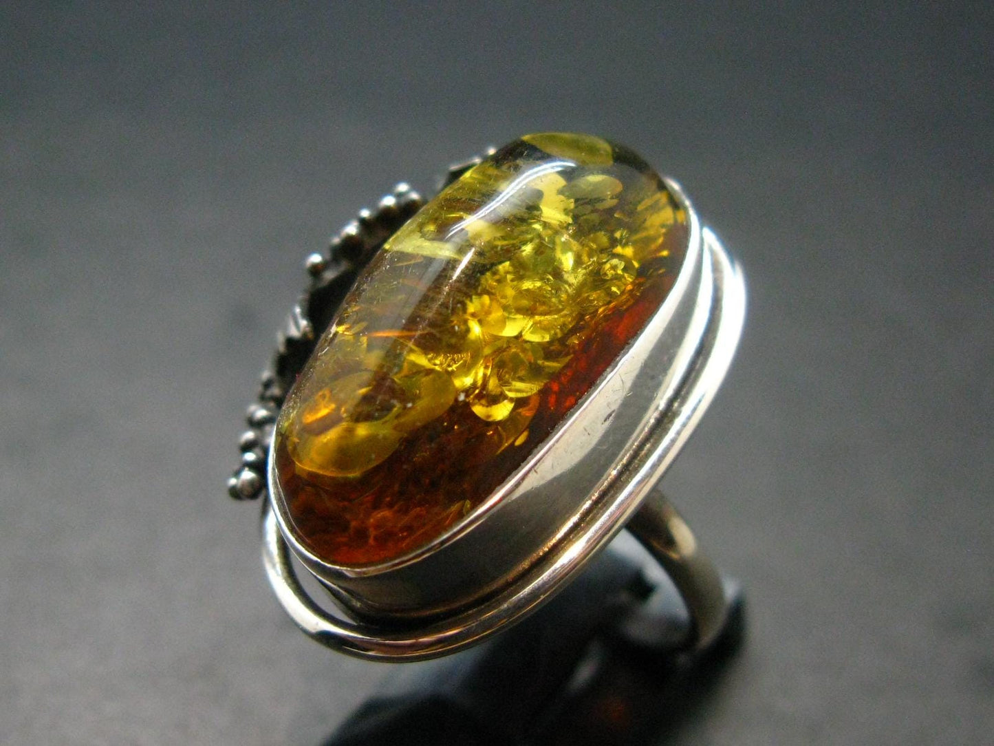Natural Baltic Amber 925 Silver Ring - Size 6