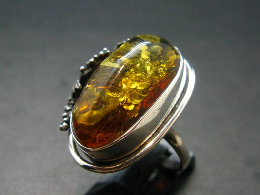 Natural Baltic Amber 925 Silver Ring - Size 6
