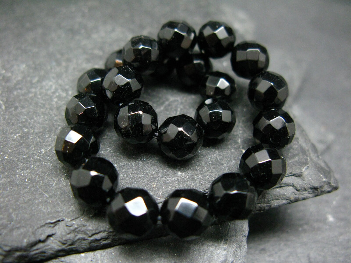 Black Tourmaline Genuine Bracelet ~ 7 Inches ~ 8mm Round Facetted Beads