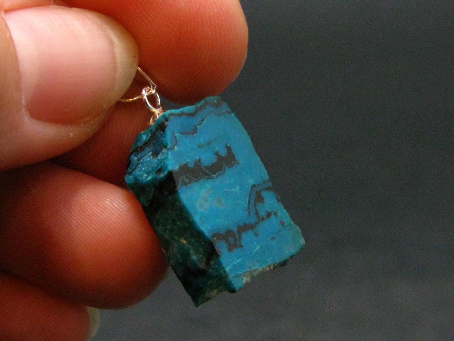 Fabulous Vivid Blue Chrysocolla Chrysocola Silver Pendant From Arizona, USA - 1.0" - 3.66 Grams