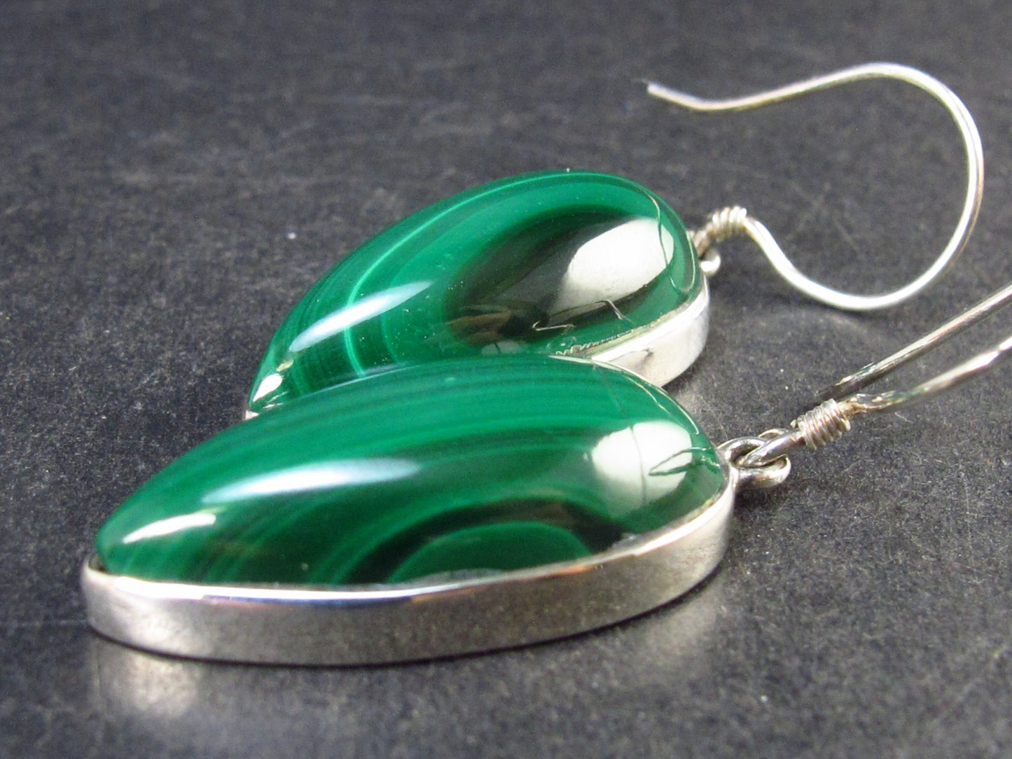 Queen of Green!! Vivid Vibrant Green Malachite Dangling SS Earrings - 1.7" - 9.9 Grams