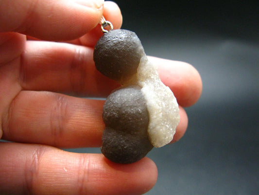 Truffle Chalcedony!! Spheroidal Chalcedony Nodules Crystal Silver Pendant From Morocco - 1.8"