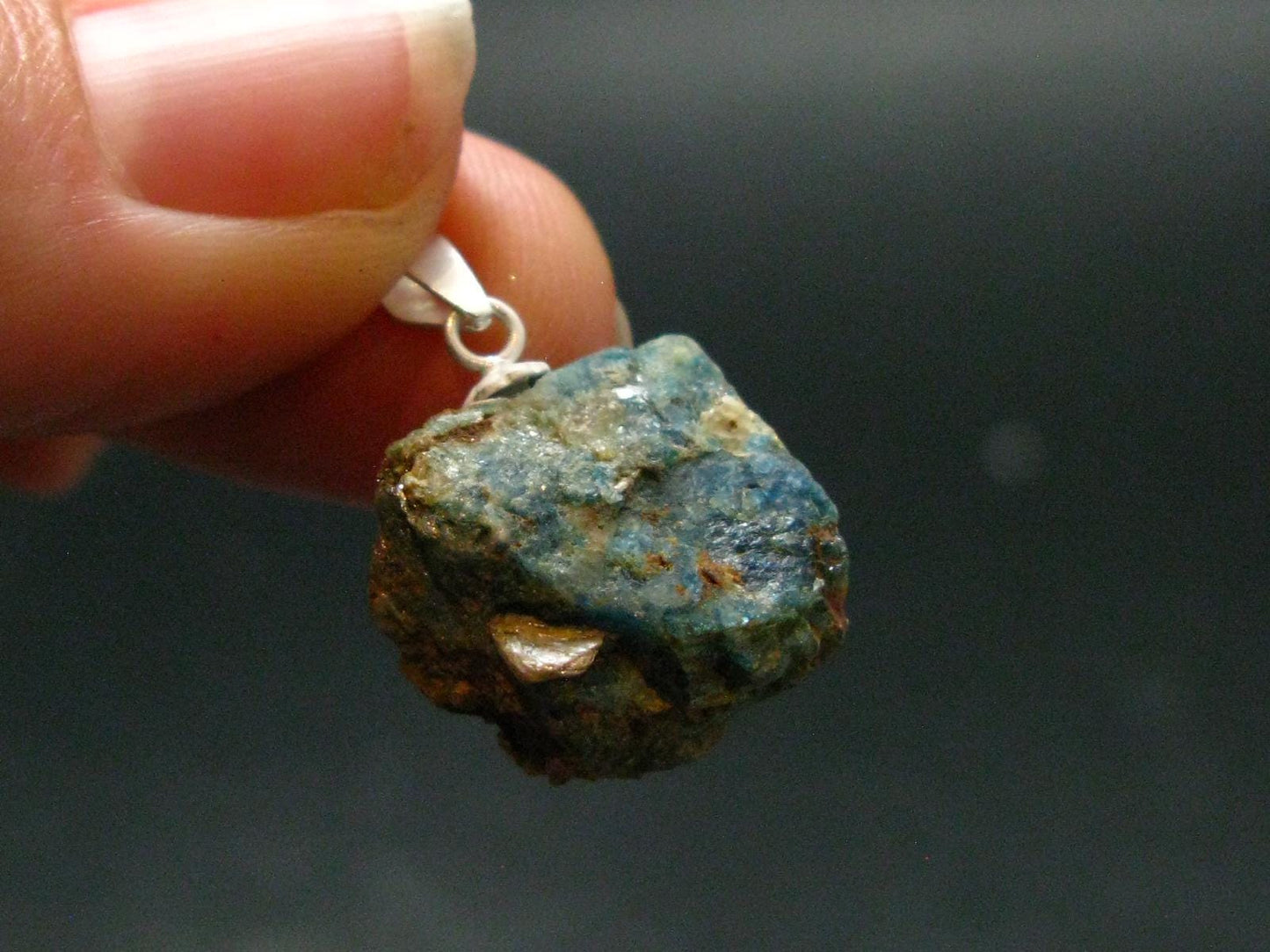 Rare Raw Blue Euclase Gem Crystal Silver Pendant from Zimbabwe - 0.9" - 2.73 Grams