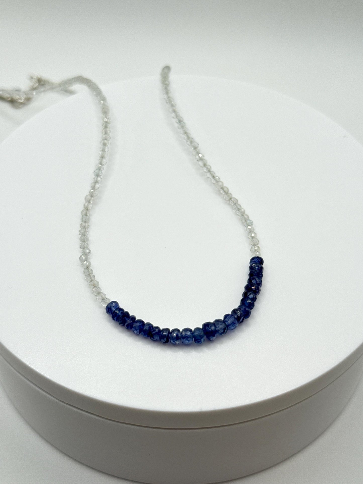 Blue Sapphire & White Topaz Beaded Necklace: Gemstone Healing Crystal
