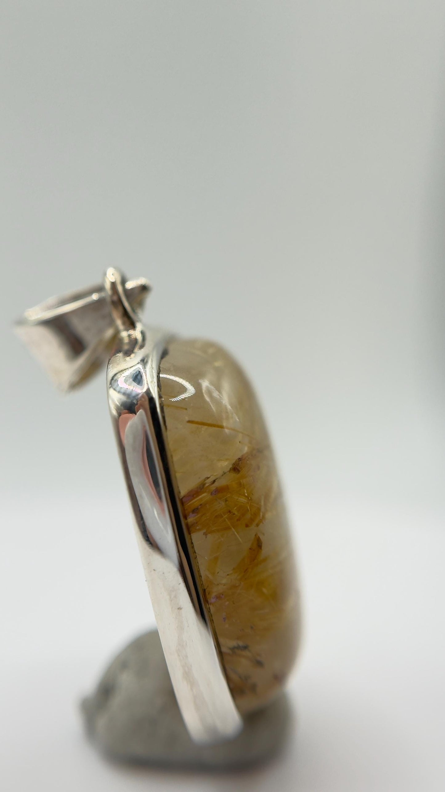 Golden Needle Inclusion Quartz Cushion Pendant – Natural Crystal in Sterling Silver