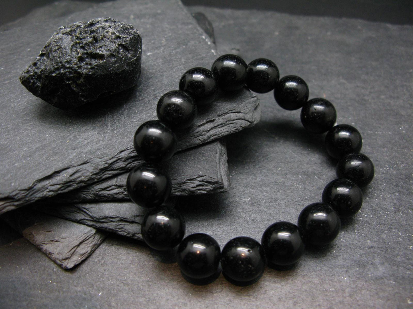 Tibetan Tektite Genuine Bracelet ~ 7 Inches ~ 12mm Round Beads