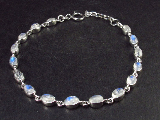Fantastic Natural Untreated Gem Sparkly Cabochon Moonstone Beads Bracelet from India - 8.5" - 8.7 Grams