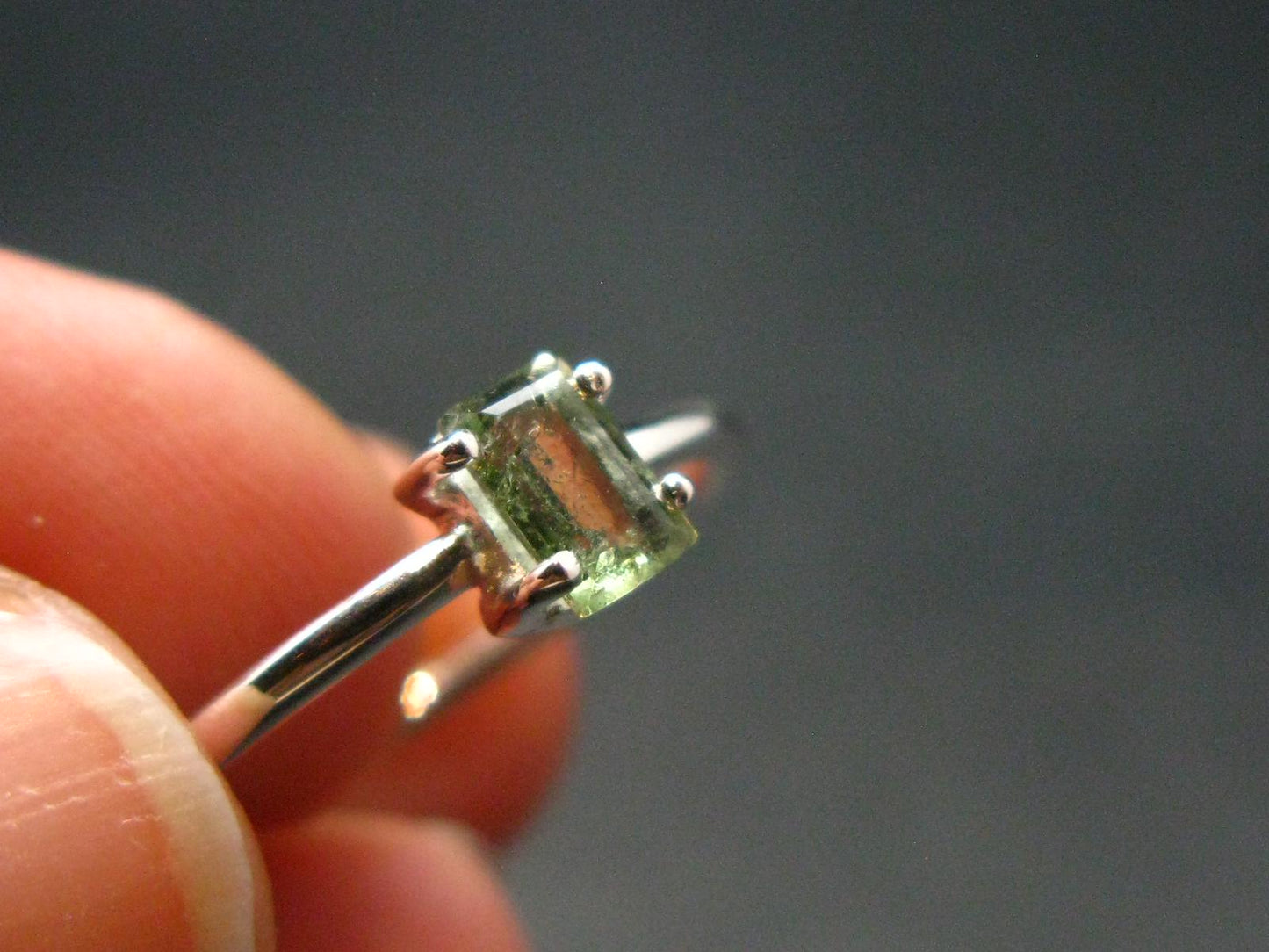 Moldavite Tektite Silver Ring from Czech Republic - Size 6 - 1.20 Grams