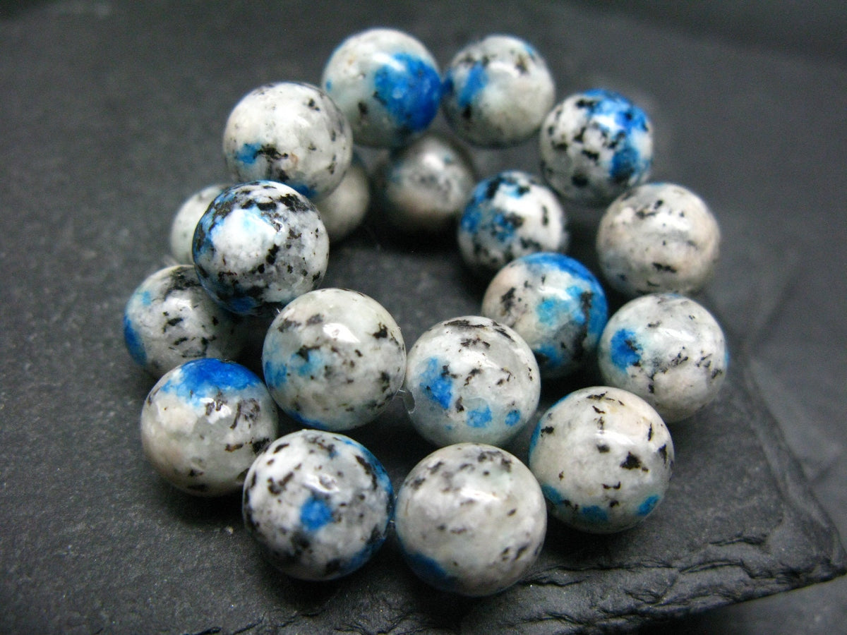 K2 Azurite in Granite Genuine Bracelet ~ 7 Inches ~ 10mm Round Beads