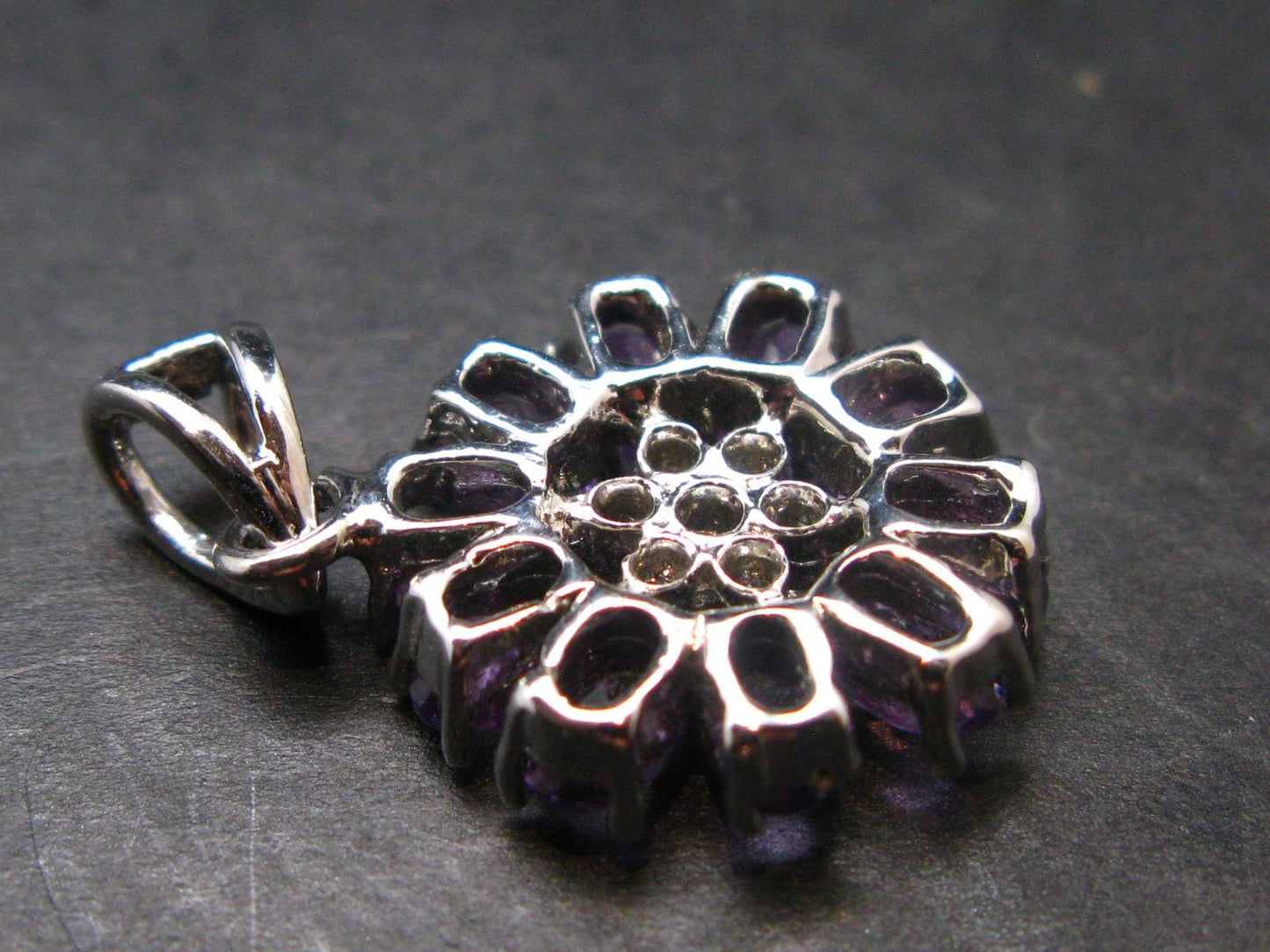 Rich Purple Faceted Amethyst Sterling Silver Pendant From Brazil - 1.0" - 3.56 Grams
