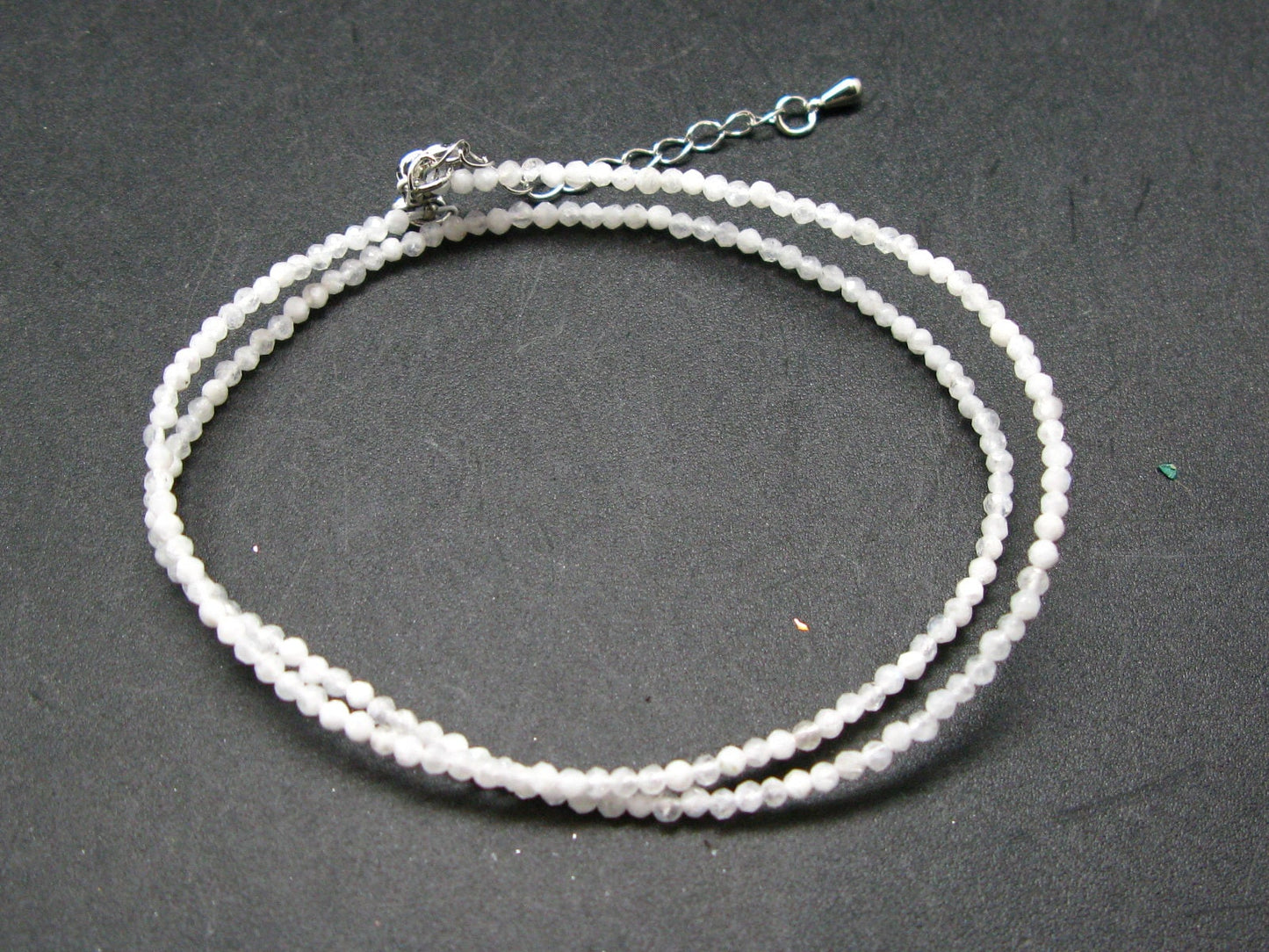 Lightweight Gem Sparkly Faceted Moonstone Tiny 2mm Round Beads Necklace from Madagascar - 16"