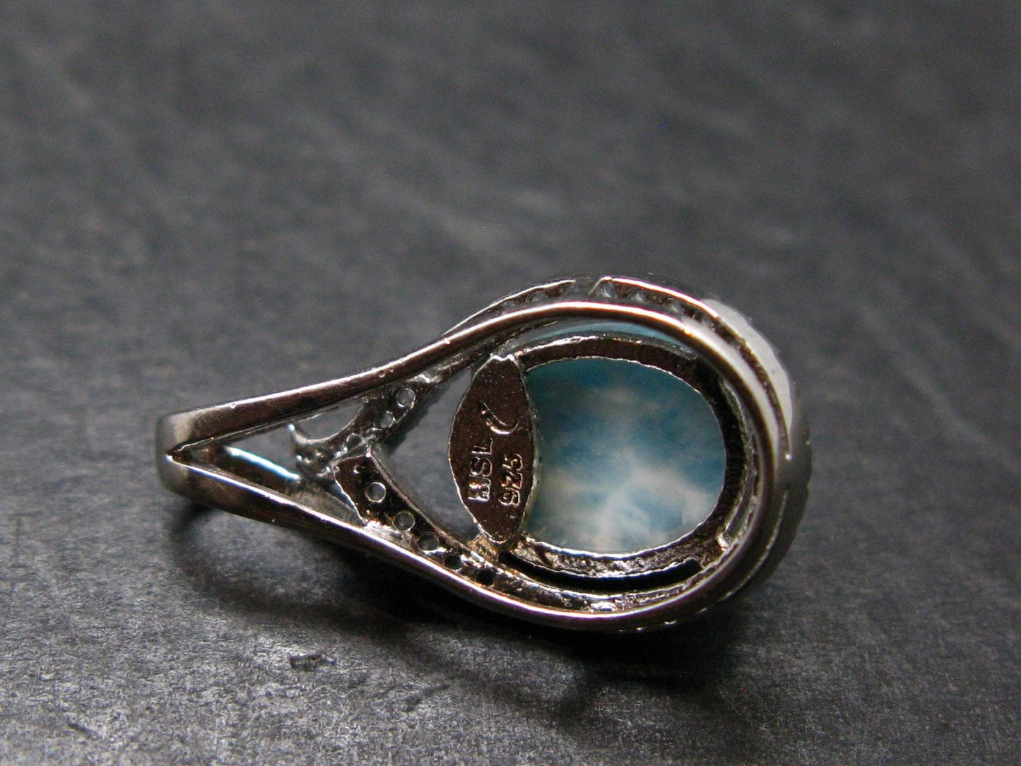 Summer’s Sea!! Rare Polished Cabochon Blue Larimar Pectolite Silver Pendant From Dominican Republic - 0.8" - 2.25 Grams