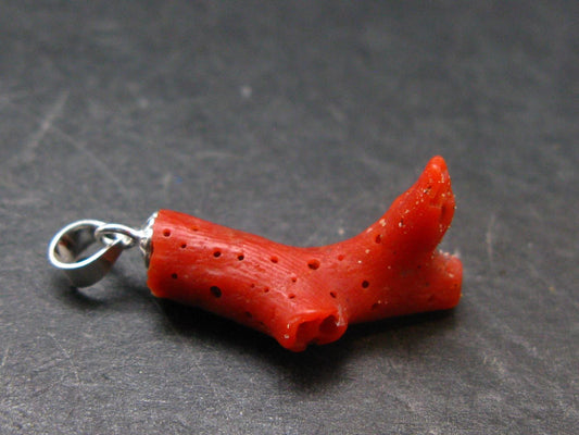 Rare Natural Red Coral Silver Pendant From Italy - 1.0" - 1.08 Grams