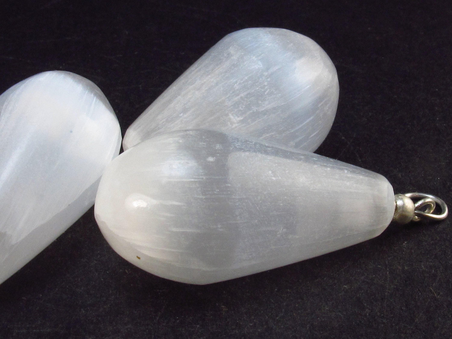 Satin Spar!! Set of 3 Natural Selenite Pendant from Morocco