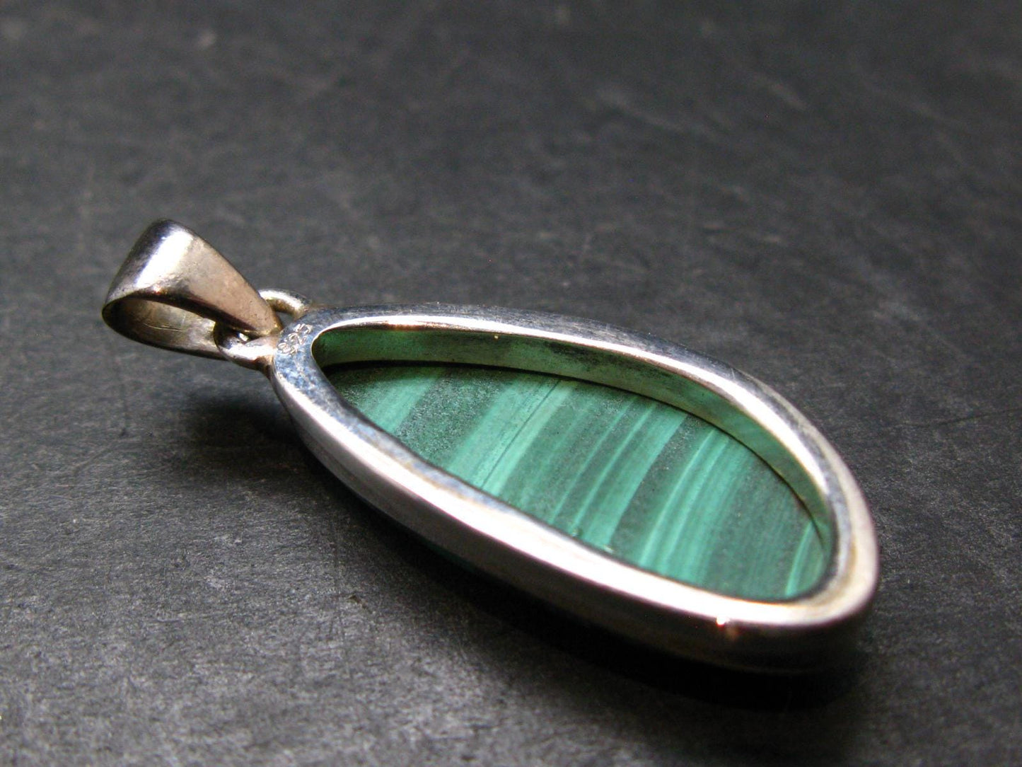 Genuine Vivid Vibrant Green Malachite Sterling Silver Pendant From Congo - 1.5" - 7.06 Grams