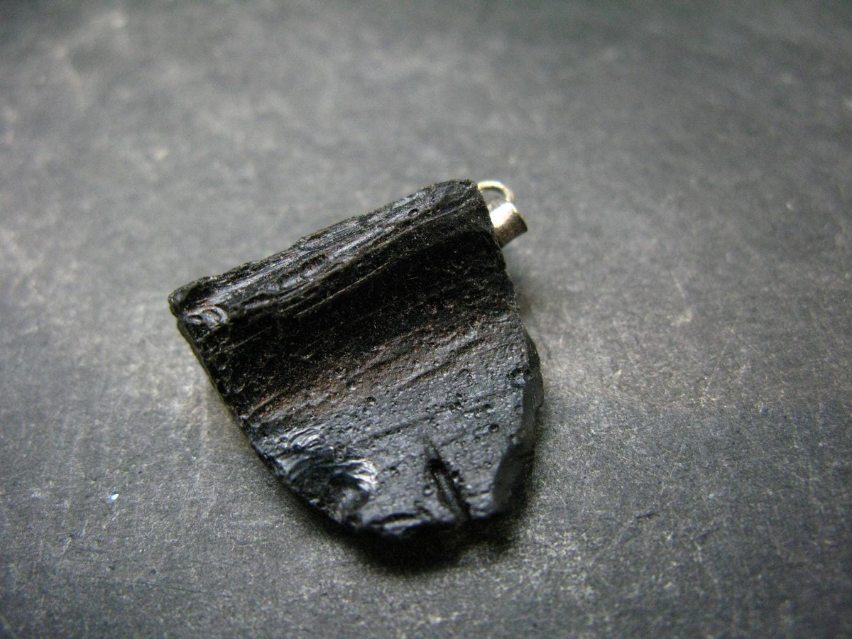 Tibetan Black Tektite Silver Pendant From Tibet - 1.1" - 4.08 Grams