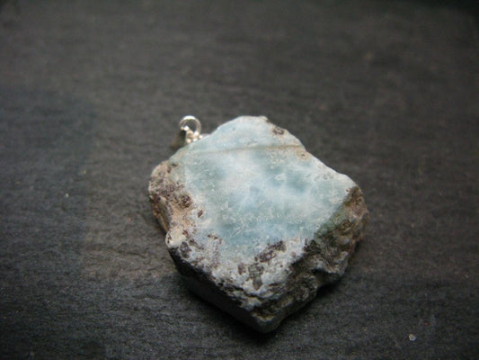 Rare Blue Larimar Pectolite Silver Pendant From Dominican Republic - 1.2"