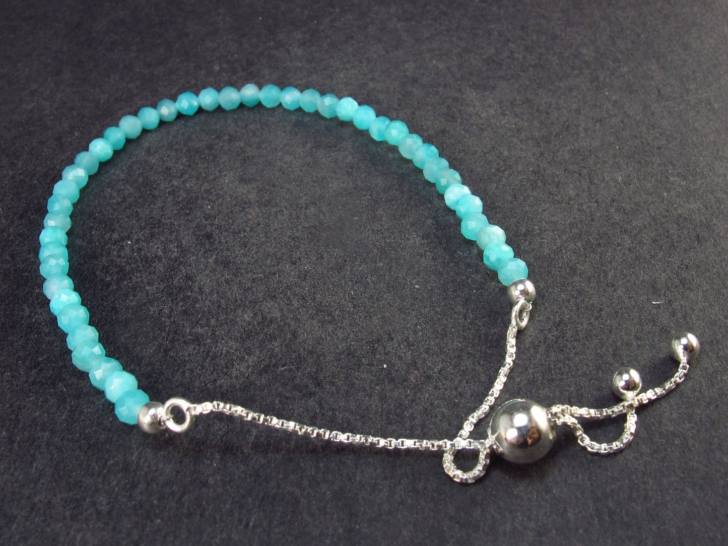 One-of-A-Kind!! Genuine Amazonite Faceted Crystals Silver Bracelet from Russia - Size Adjustable - 2.78 Grams