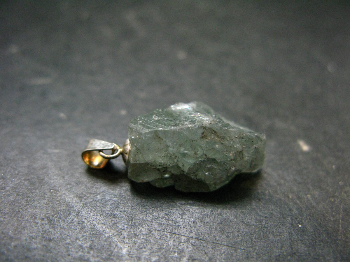 Extremely Rare Raw Gem Green Kornerupine Silver Pendant Crystal From Tanzania - 3.0 Grams - 1.0"