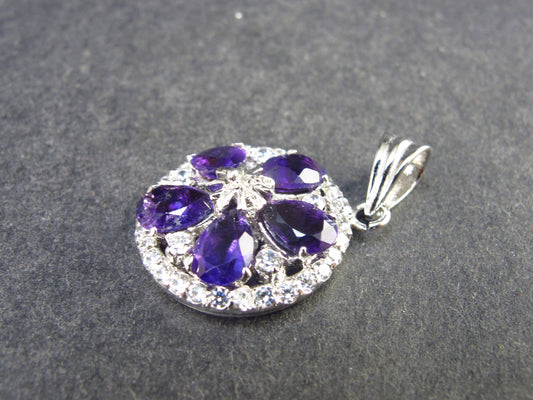 Genuine Rich Purple Faceted Amethyst Sterling Silver Pendant From Brazil - 1.1" - 4.14 Grams