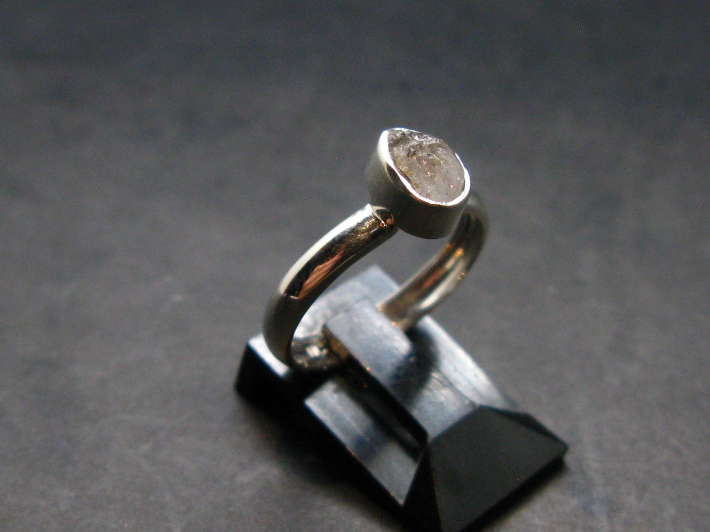Gray Herderite Silver Ring from Africa - Size 6 - 1.68 Grams
