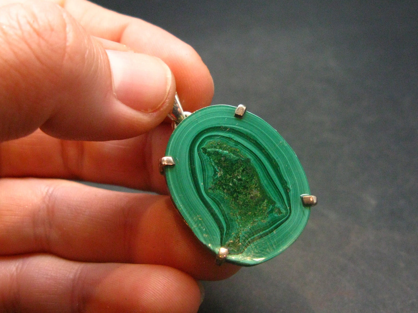 Malachite Sterling Silver Pendant - 1.5" - 39.26 Grams