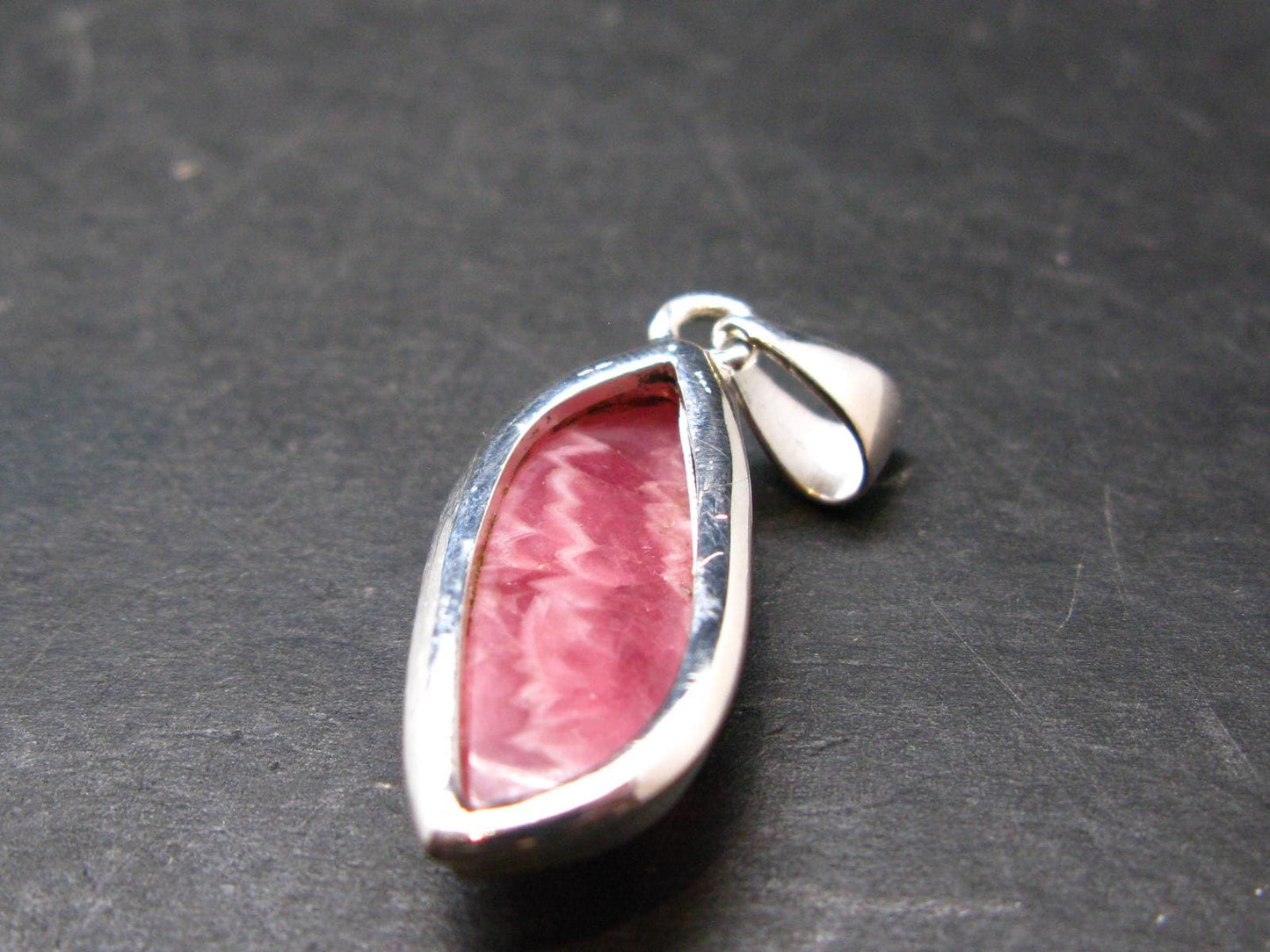 Rhodochrosite Silver Plated Pendant From Argentina - 1.5" - 5.72 Grams