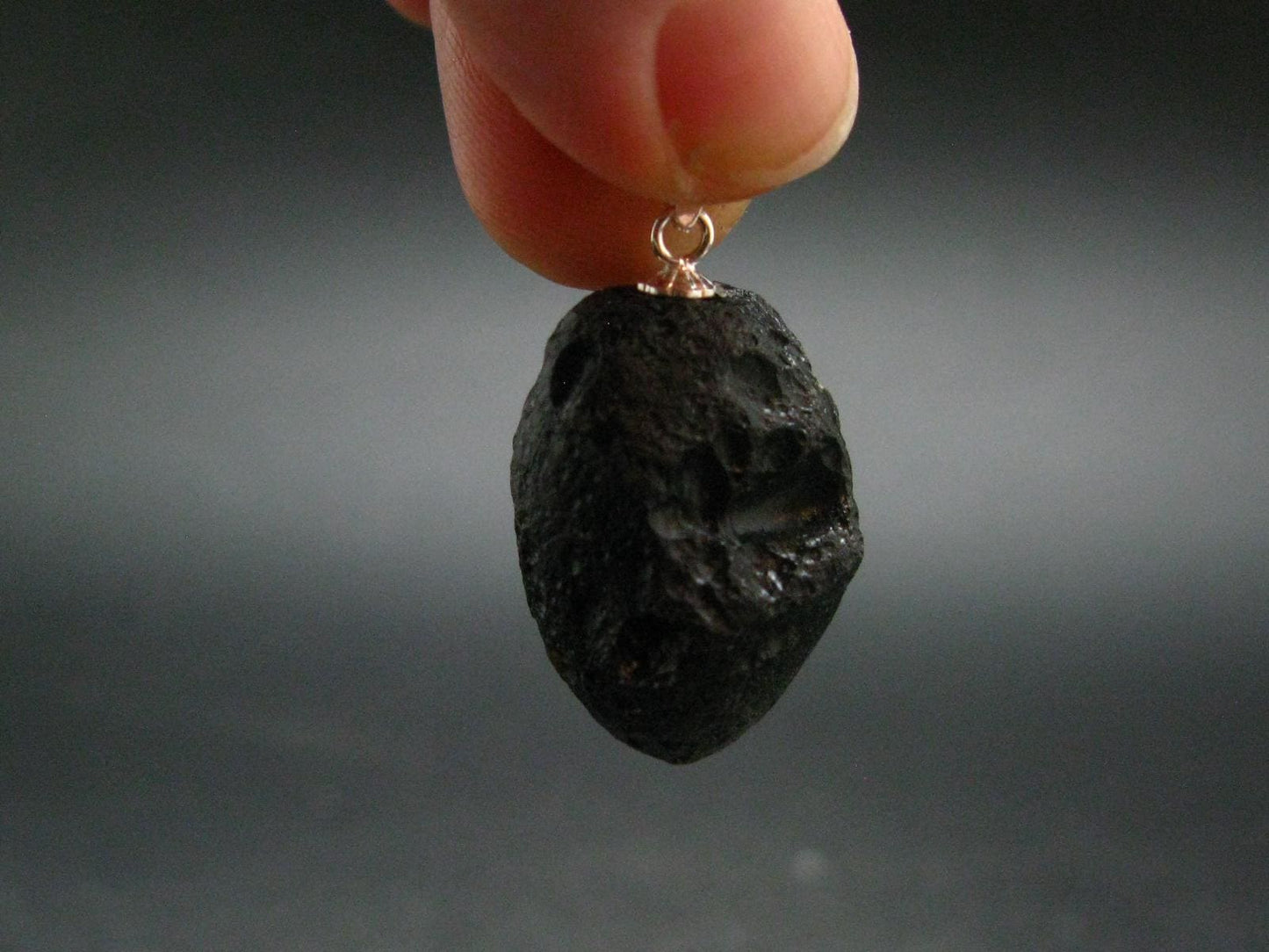 Tibetan Black Tektite Silver Pendant From Tibet - 1.1" - 5.74 Grams